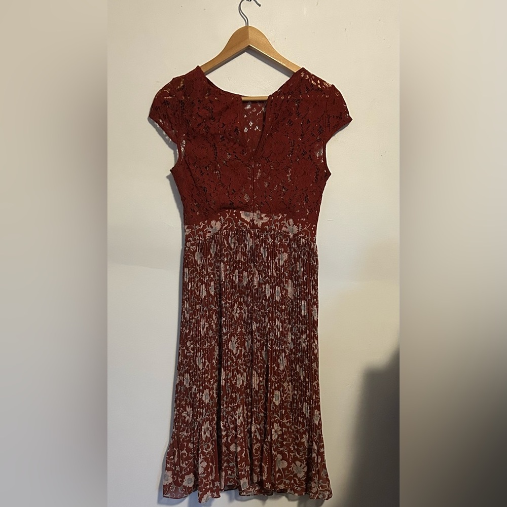 Anthropologie Plenty by Tracy Reese Lace Pleated Midi Dress Women’s Size 4 EUC